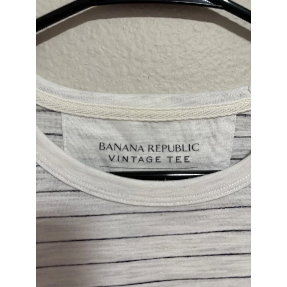 Banana Republic Vintage Tee Mens Large White Navy Striped Linen Pocket T-Shirt